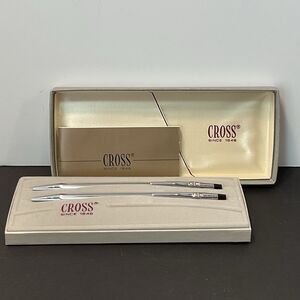 Vtg CROSS GENERAL DYNAMICS Ball Pen Pencil Set 1980s Silver 3501 Chrome NIB